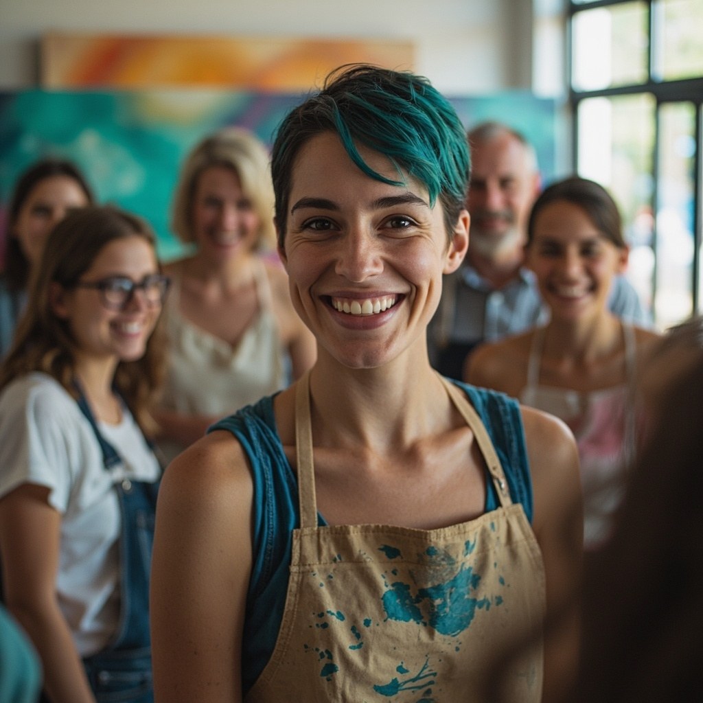 Young artist smiling in the studio